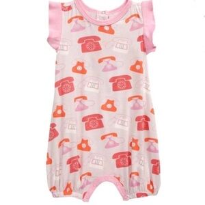 Bestaroo Pink Telephone Short Flutter Sleeve Romper Size 0-3 Months NWT Modal